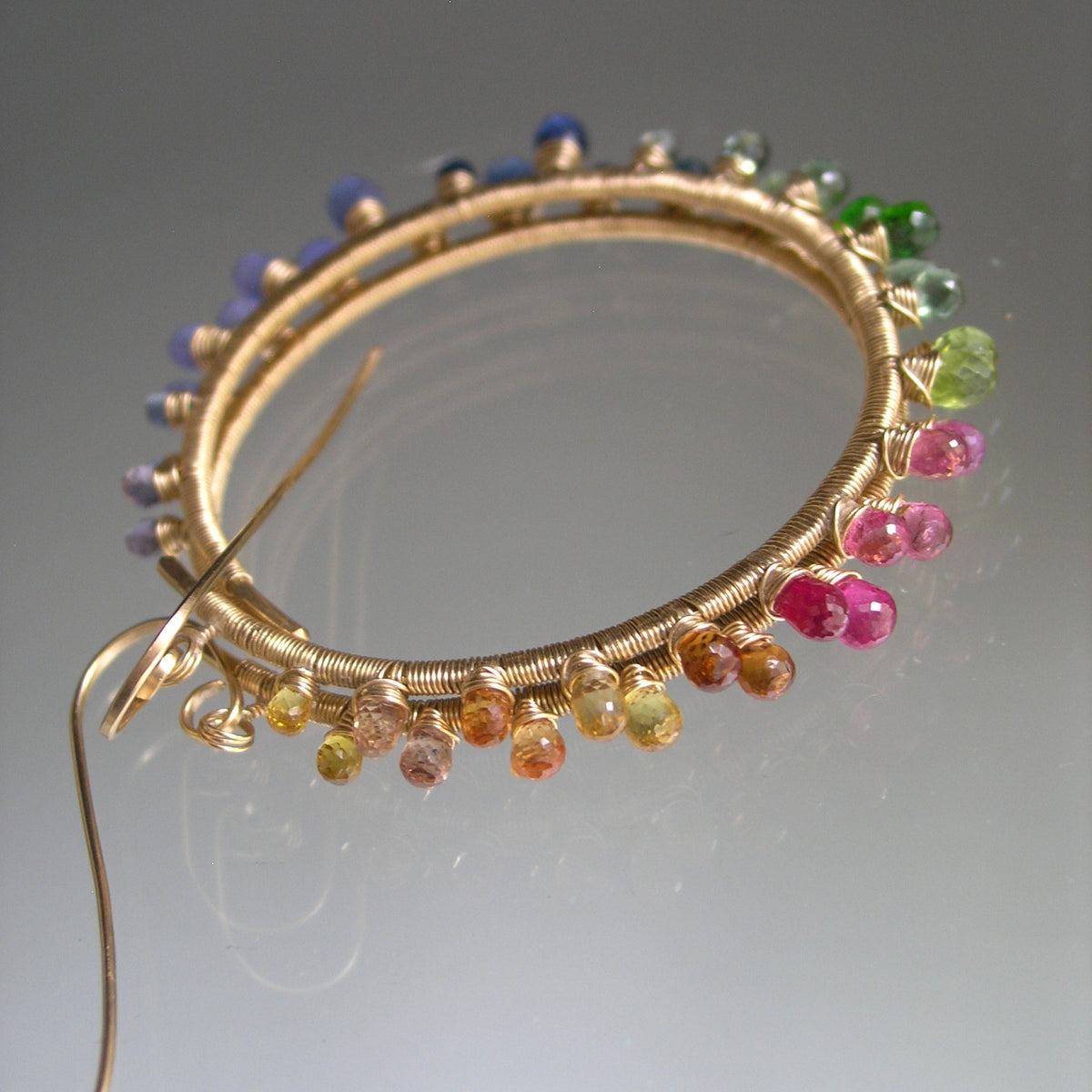 Rainbow Sunburst Gemstone Hoops 14k Gold Filled
