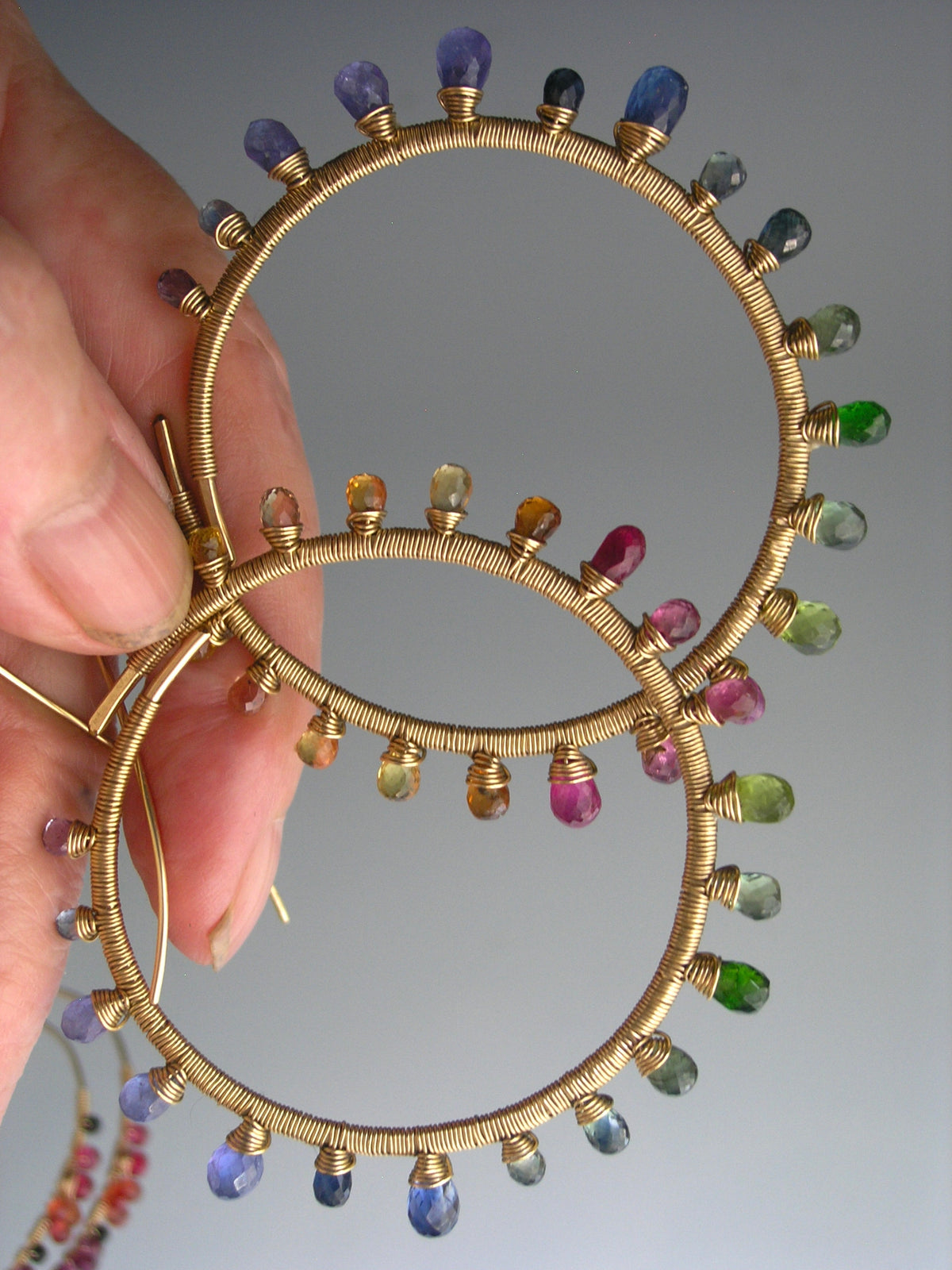 Rainbow Sunburst Gemstone Hoops 14k Gold Filled