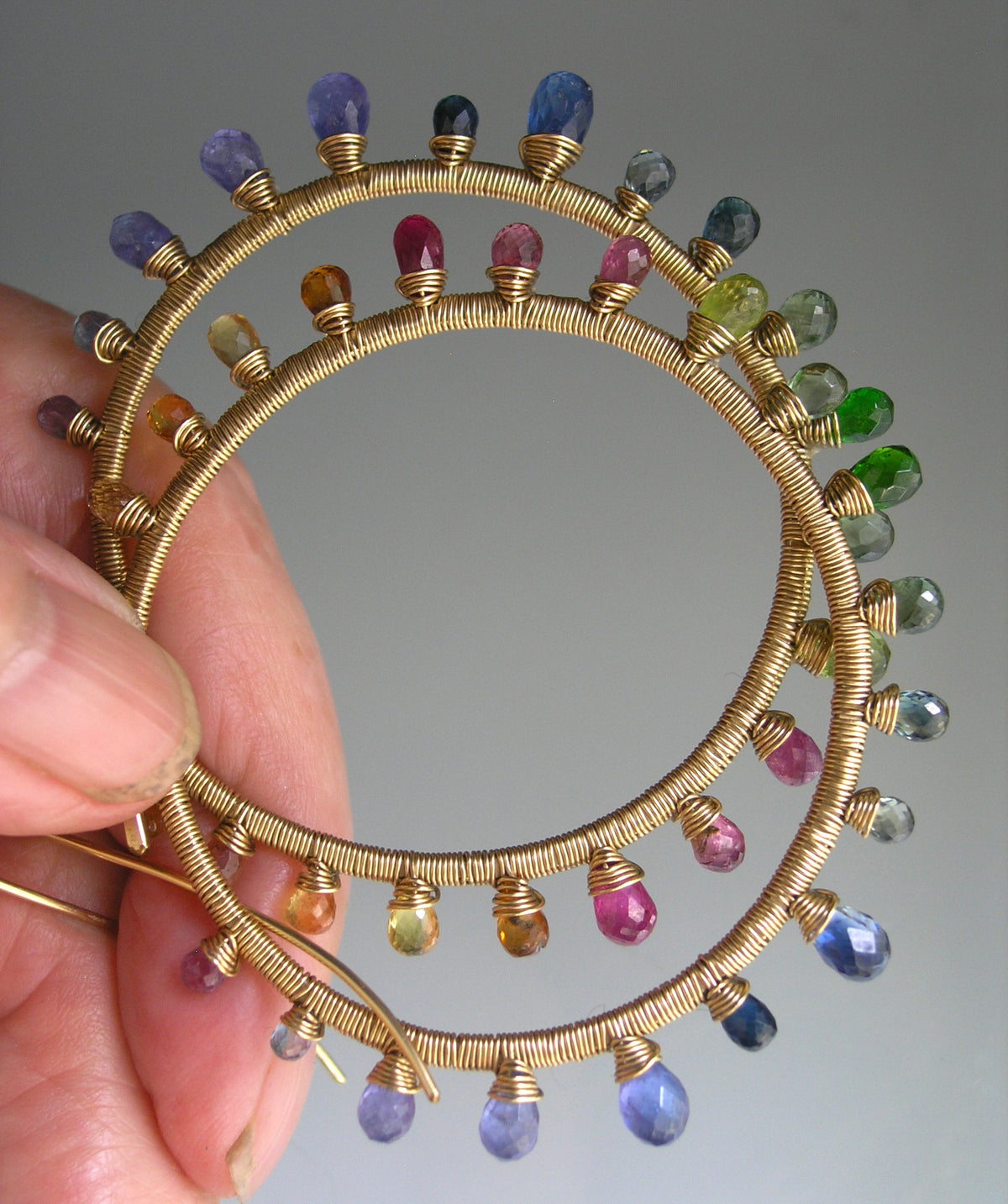 Rainbow Sunburst Gemstone Hoops 14k Gold Filled