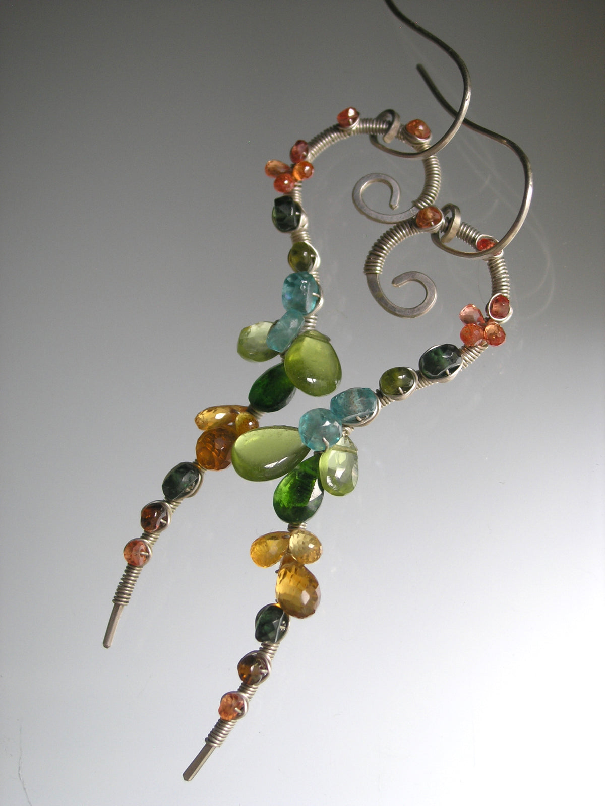 Curvy Gemstone Earrings in Sterling Silver 3”