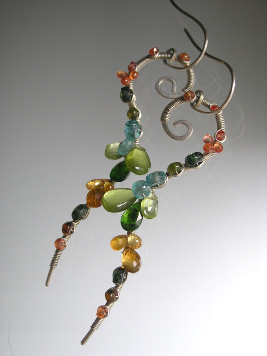 Curvy Gemstone Earrings in Sterling Silver 3”