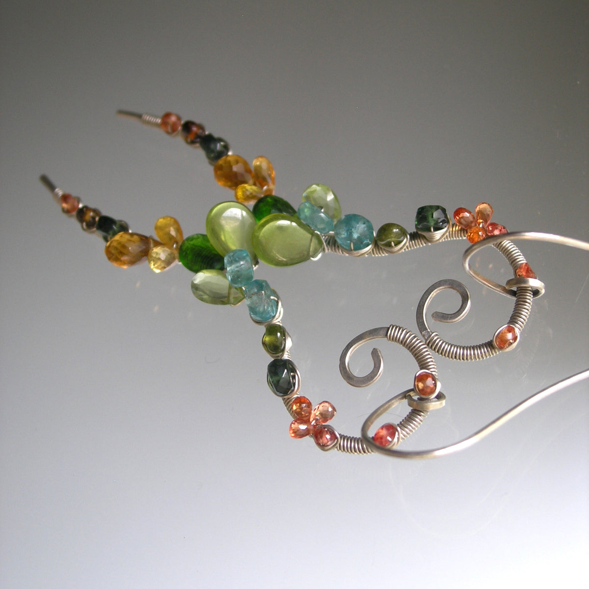 Curvy Gemstone Earrings in Sterling Silver 3”