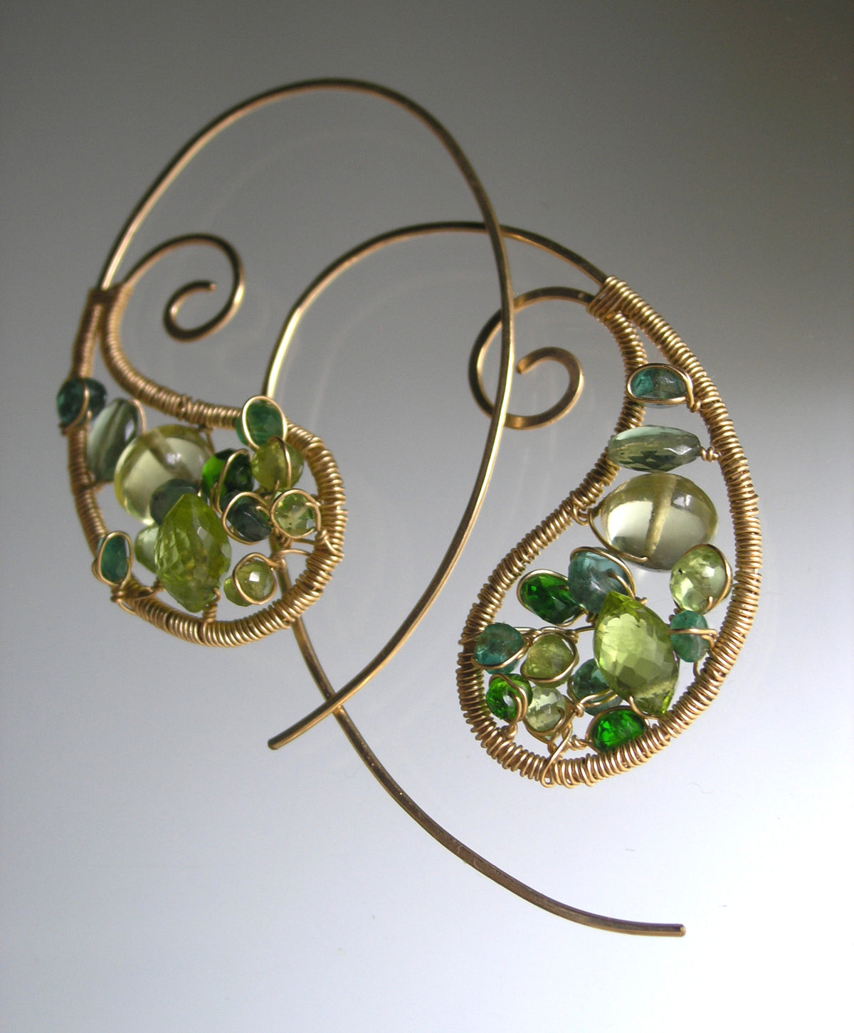 Green Gemstone Paisley 14k Gold Filled Earrings