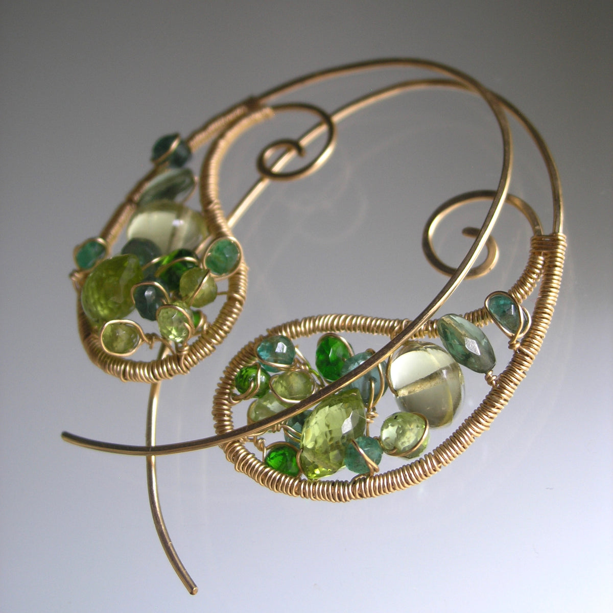 Green Gemstone Paisley 14k Gold Filled Earrings