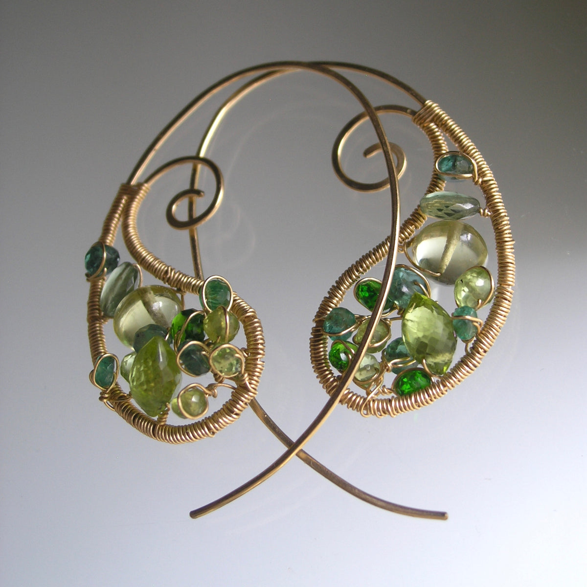 Green Gemstone Paisley 14k Gold Filled Earrings