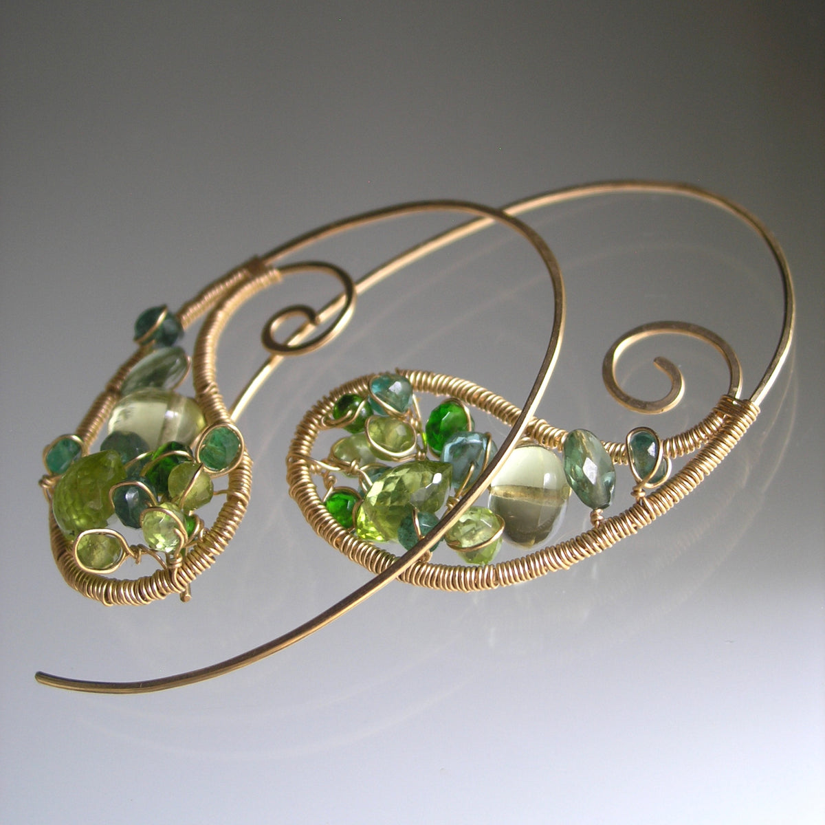 Green Gemstone Paisley 14k Gold Filled Earrings