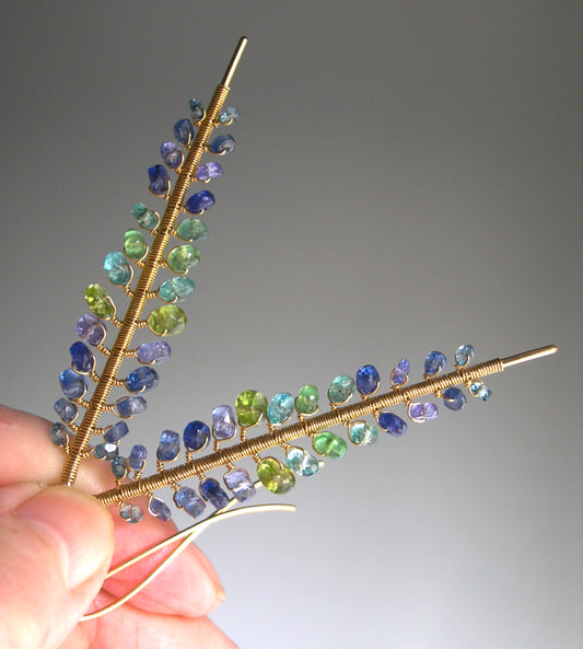 Linear Kyanite Branch Earrings in 14k Gold Fill w/ Lever Backs