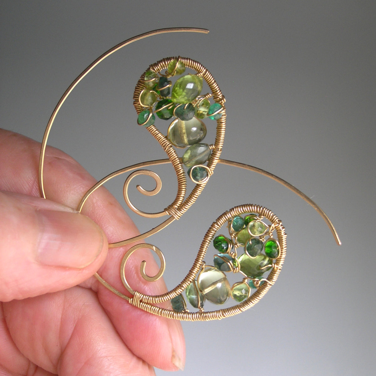 Green Gemstone Paisley 14k Gold Filled Earrings