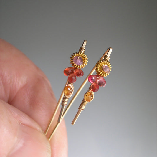 Sapphire Threaders Lilac Red Yellow 14k Gold Filled Linear Earrings Bellajewels