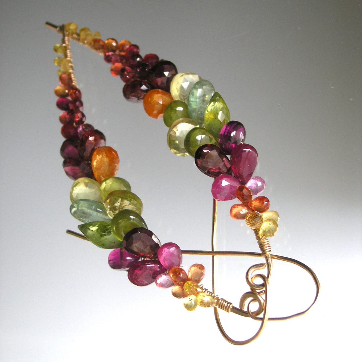 Long Multi Gemstone Earrings 14k Gold Filled Curved Earrings