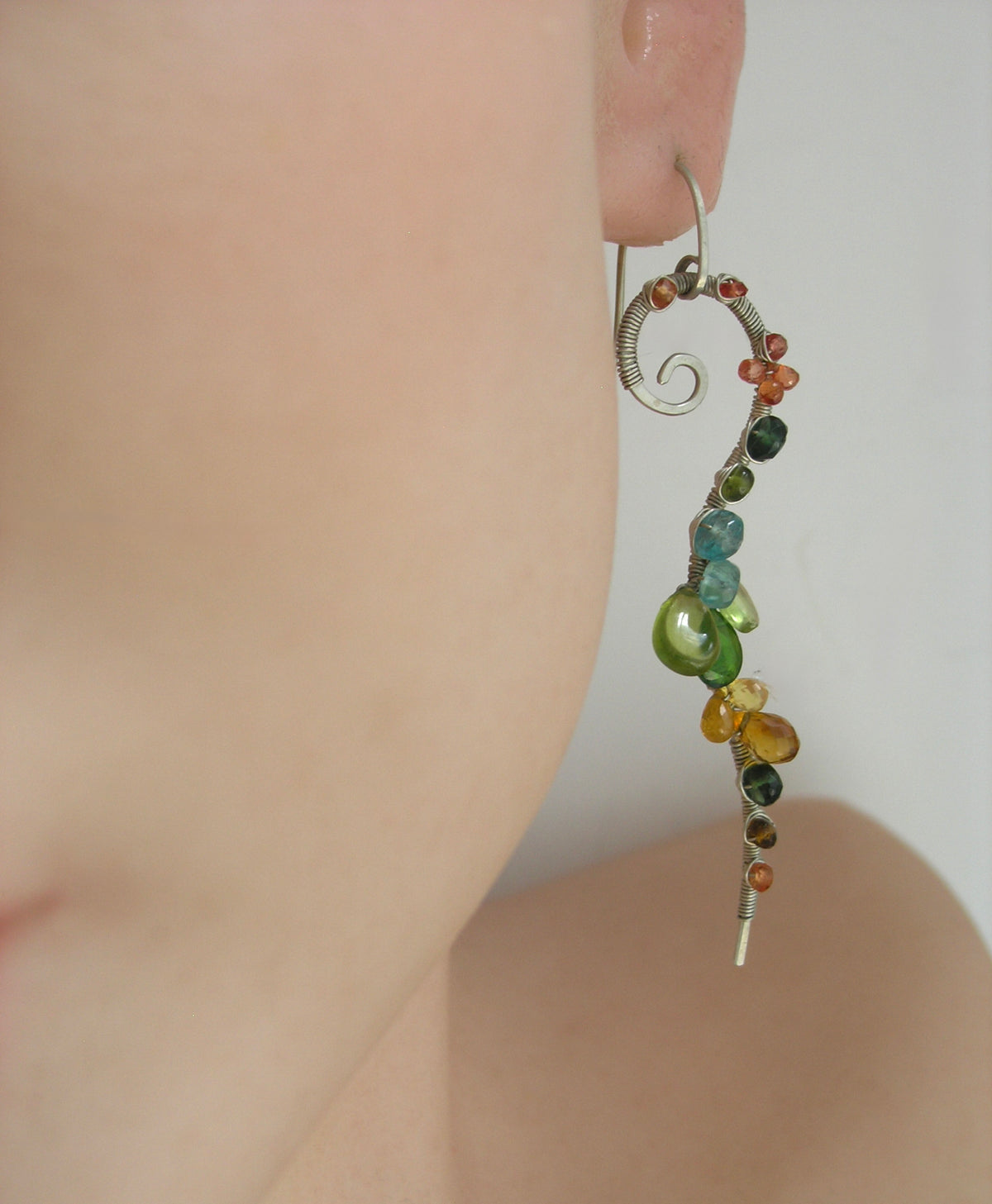 Curvy Gemstone Earrings in Sterling Silver 3”