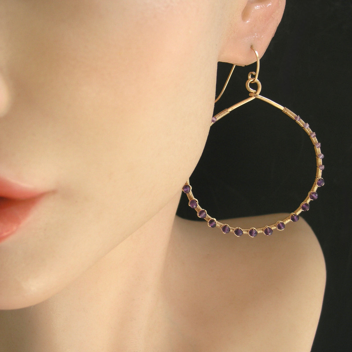 Rose Gold Filled Amethyst Hoops