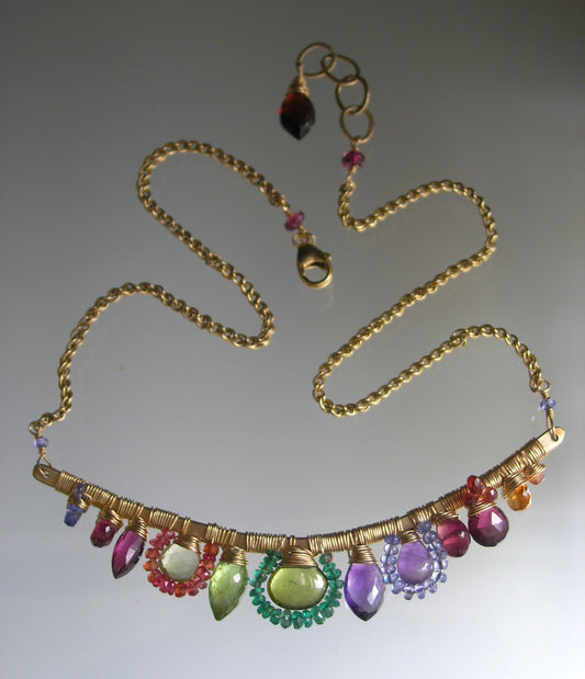 Multi Gemstone 14k Gold Filled Curved Bar Garland Necklace