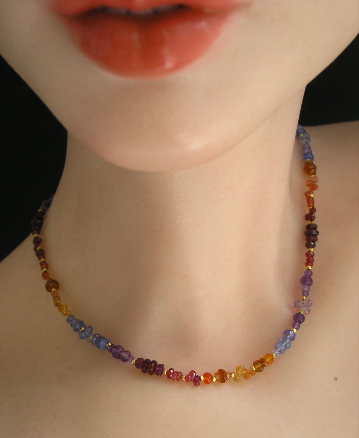 Twilight Gemstone Beaded Necklace Skinny Choker 15”-16”