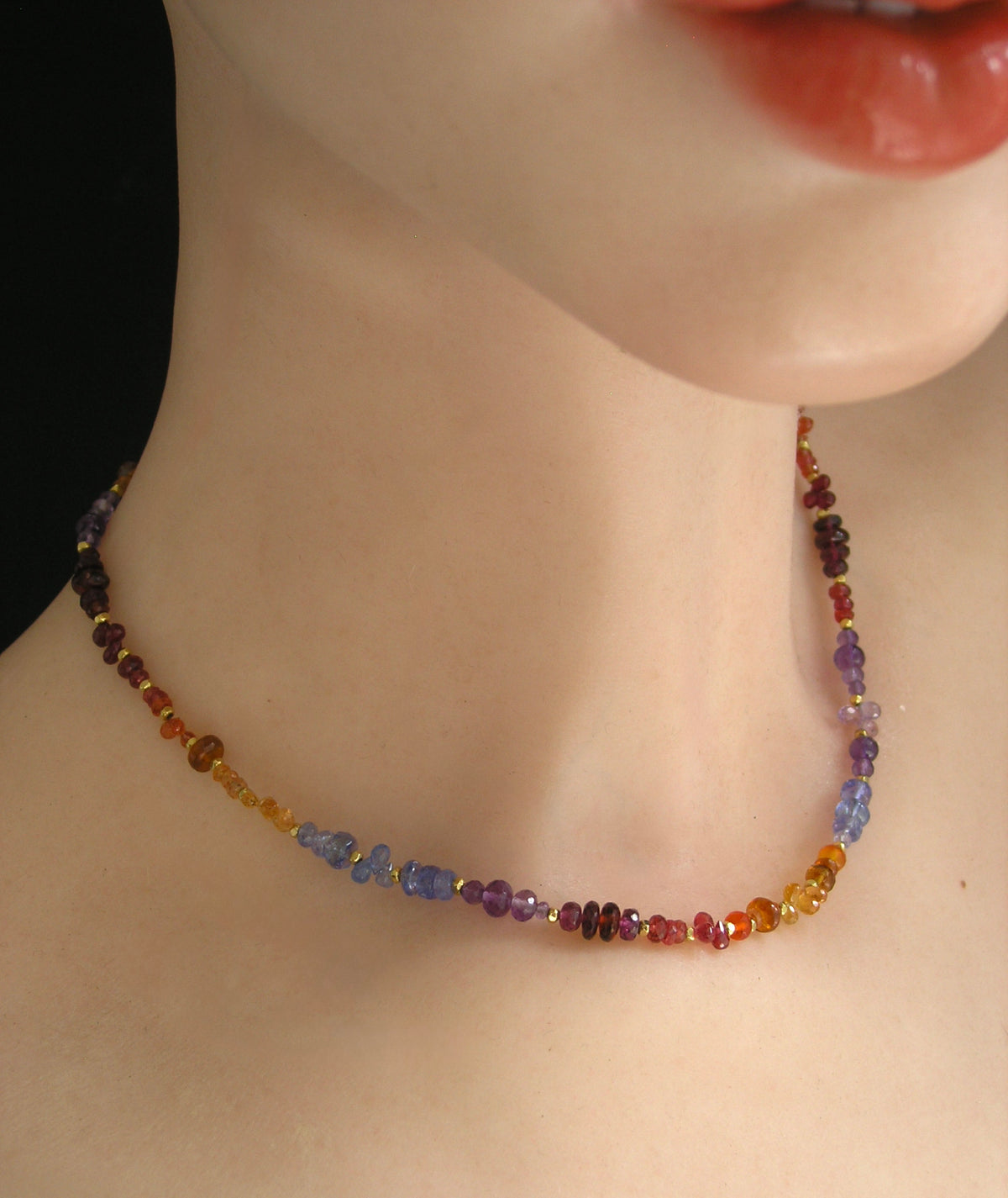 Twilight Gemstone Beaded Necklace Skinny Choker 15”-16”