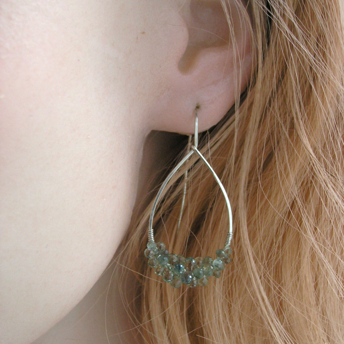 Green Sapphire Sterling Silver Hoops