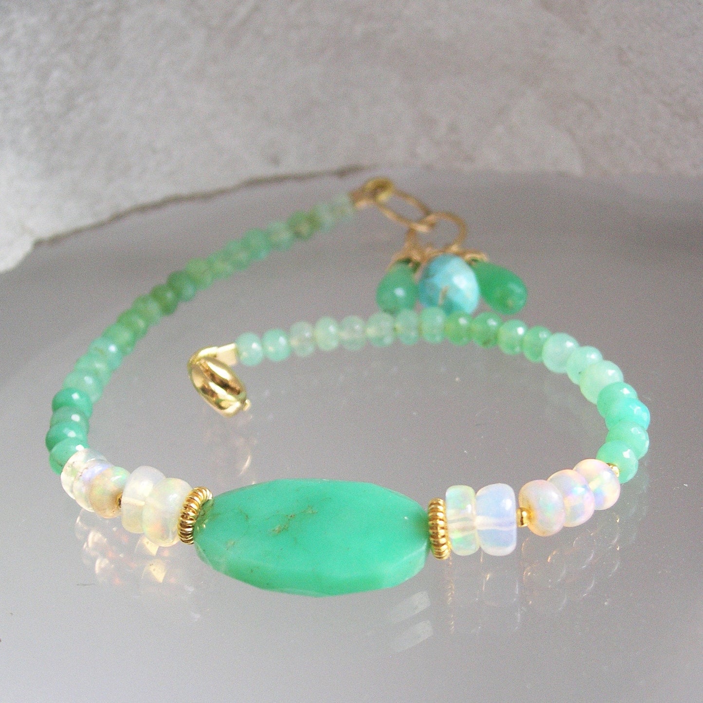 Chrysoprase Opal Vermeil Beaded Bracelet
