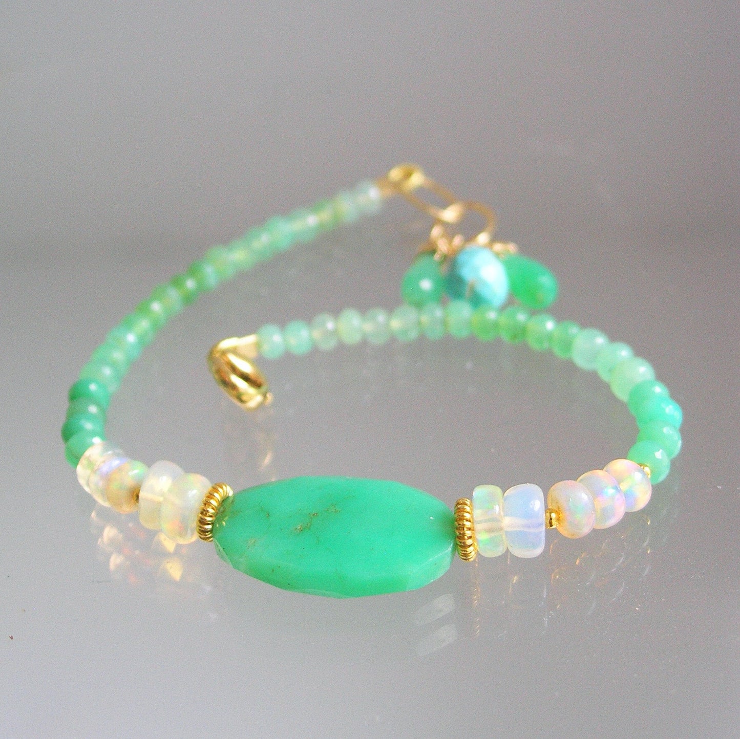 Chrysoprase Opal Vermeil Beaded Bracelet