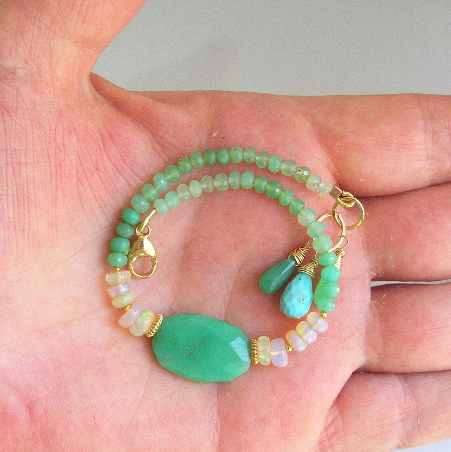 Chrysoprase Opal Vermeil Beaded Bracelet