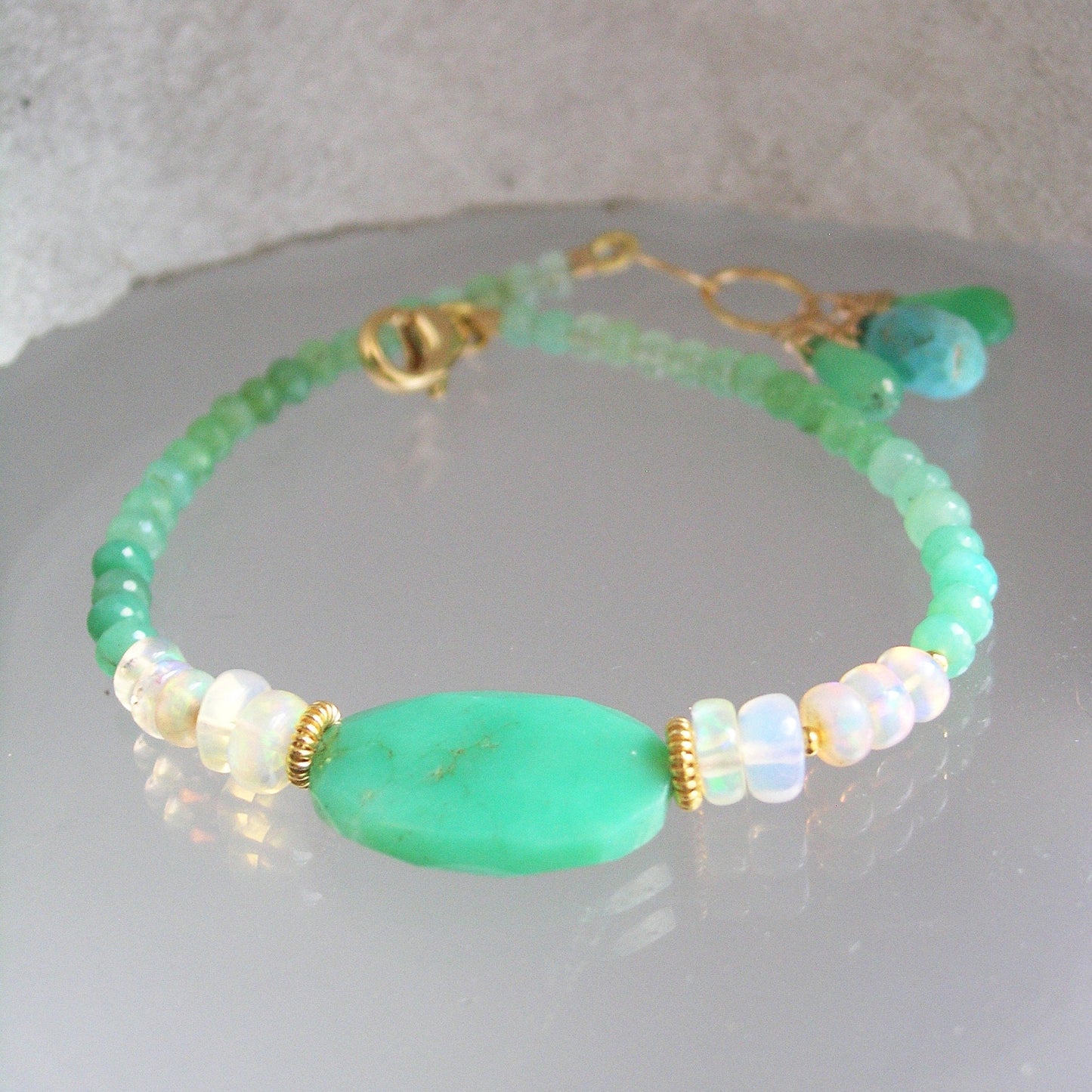 Chrysoprase Opal Vermeil Beaded Bracelet