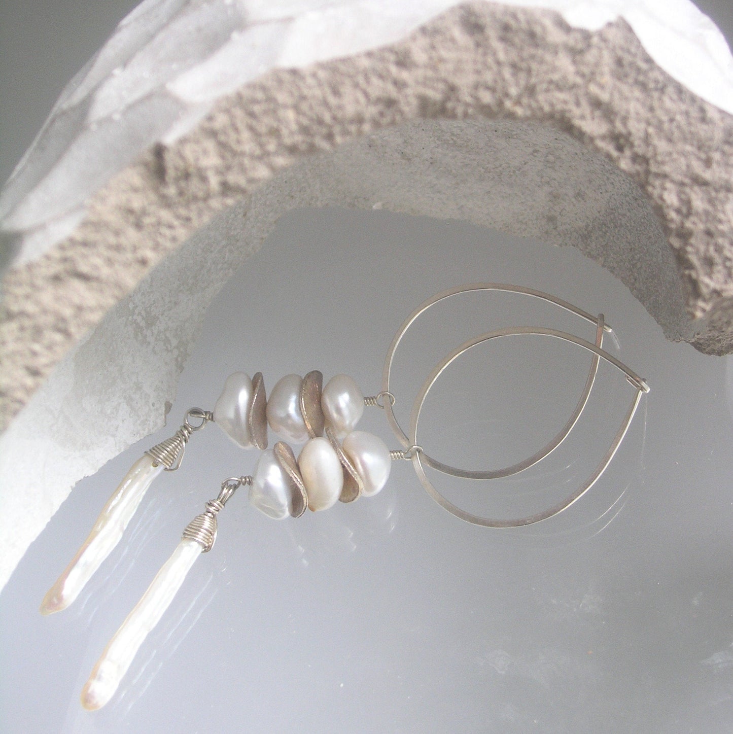 Teardrop Hoop Pearl Post Earrings