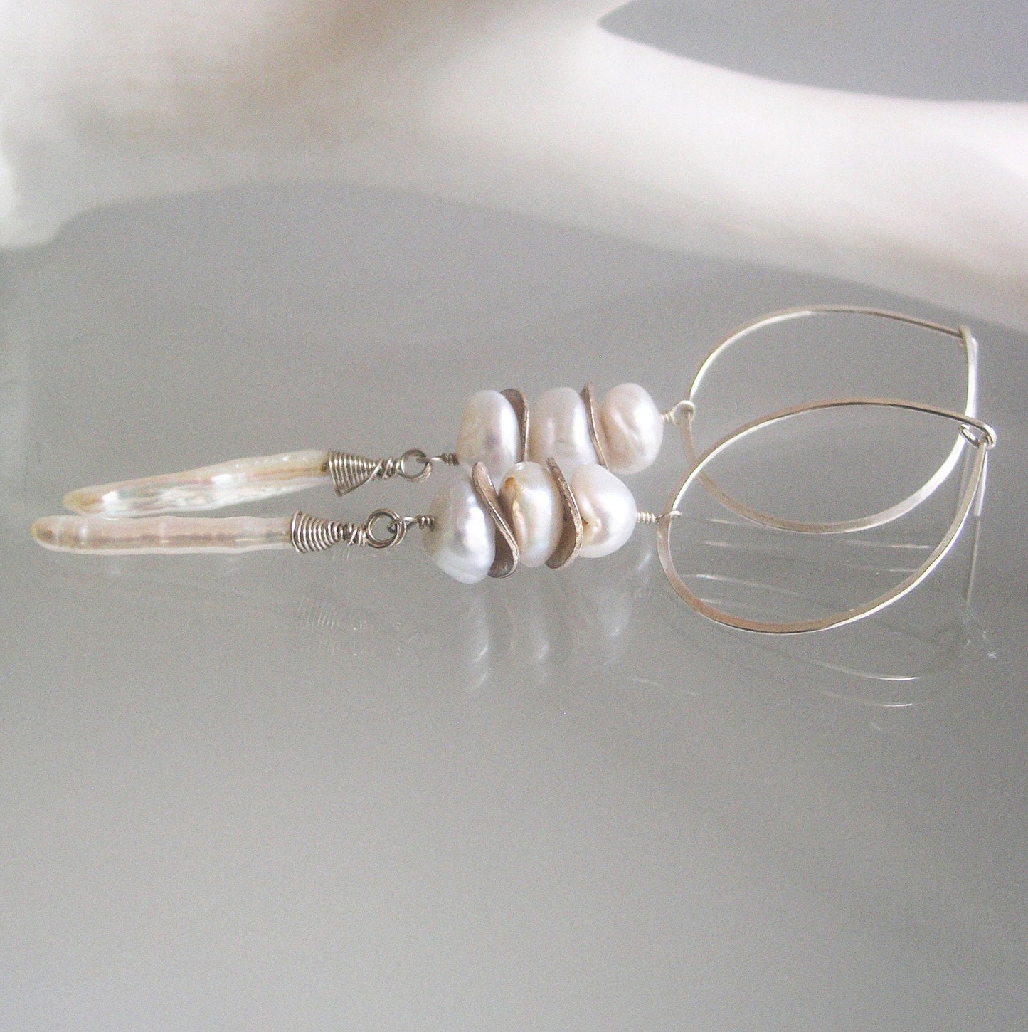 Teardrop Hoop Pearl Post Earrings