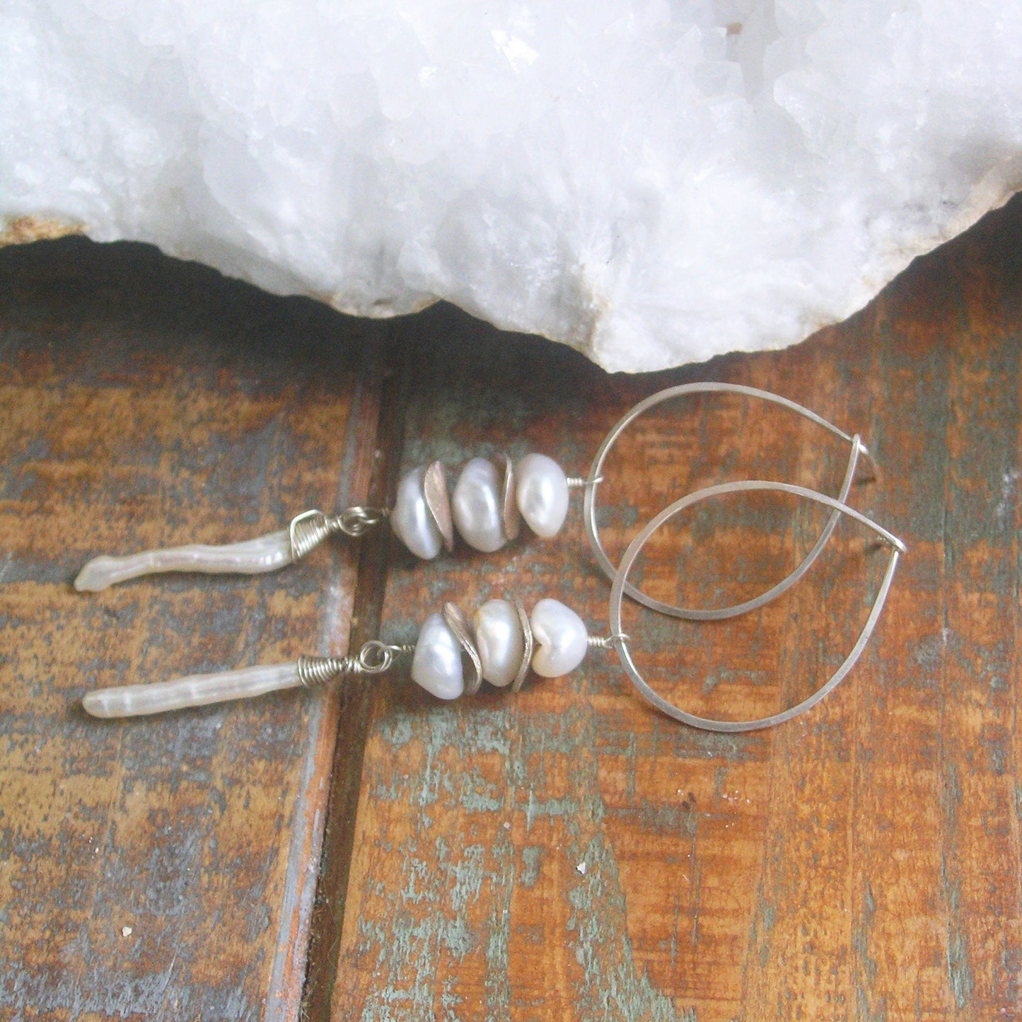 Teardrop Hoop Pearl Post Earrings