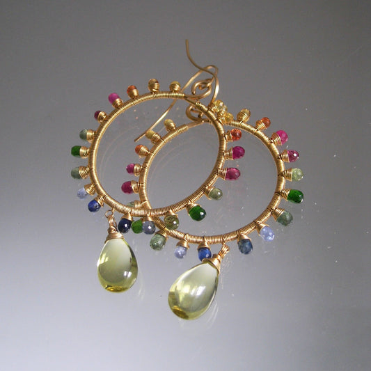 Rainbow Gemstone Sunburst Hoops in 14k Gold Fill
