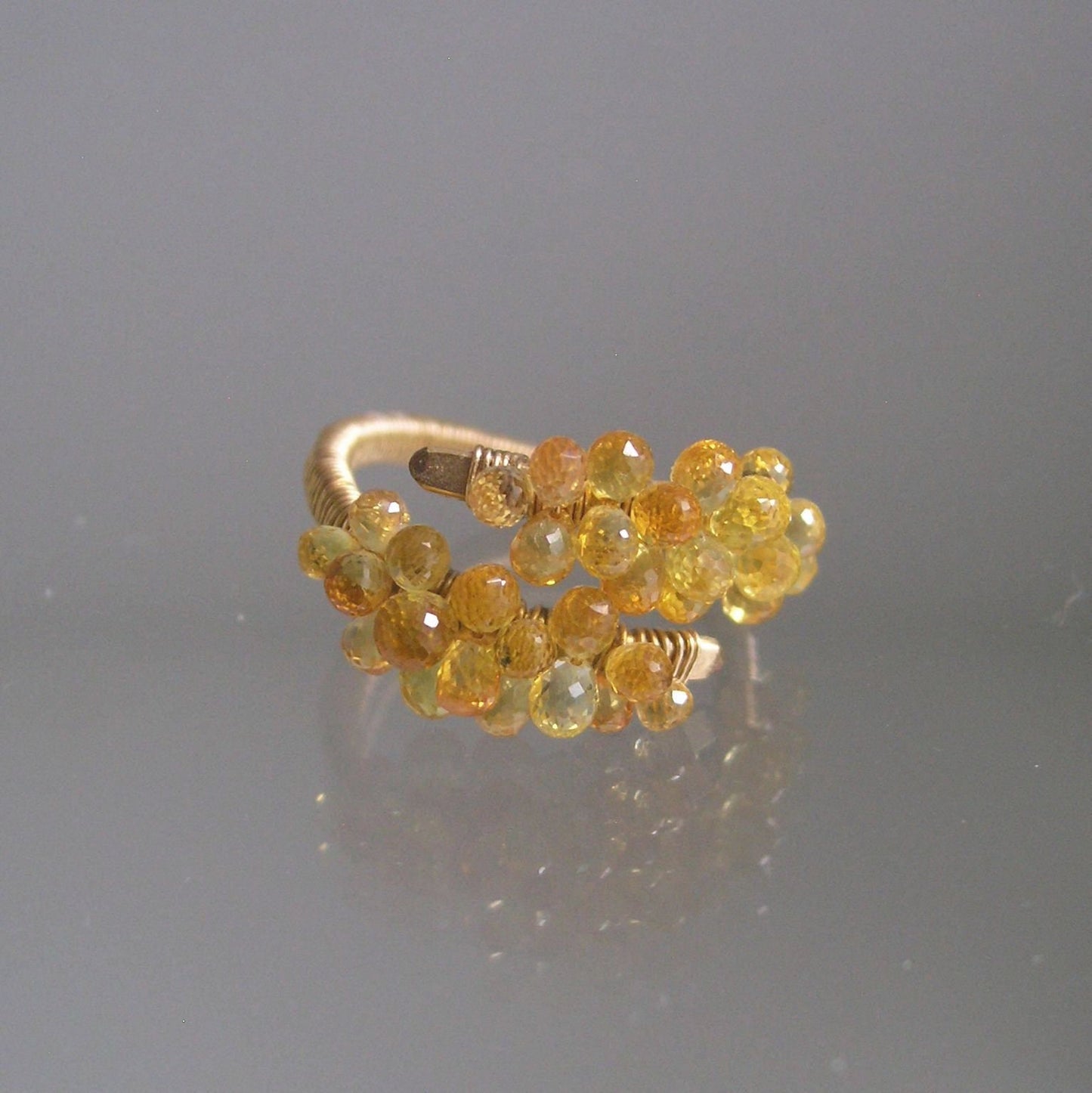 Golden Sapphire Encrusted Wraparound Ring Size 6.5