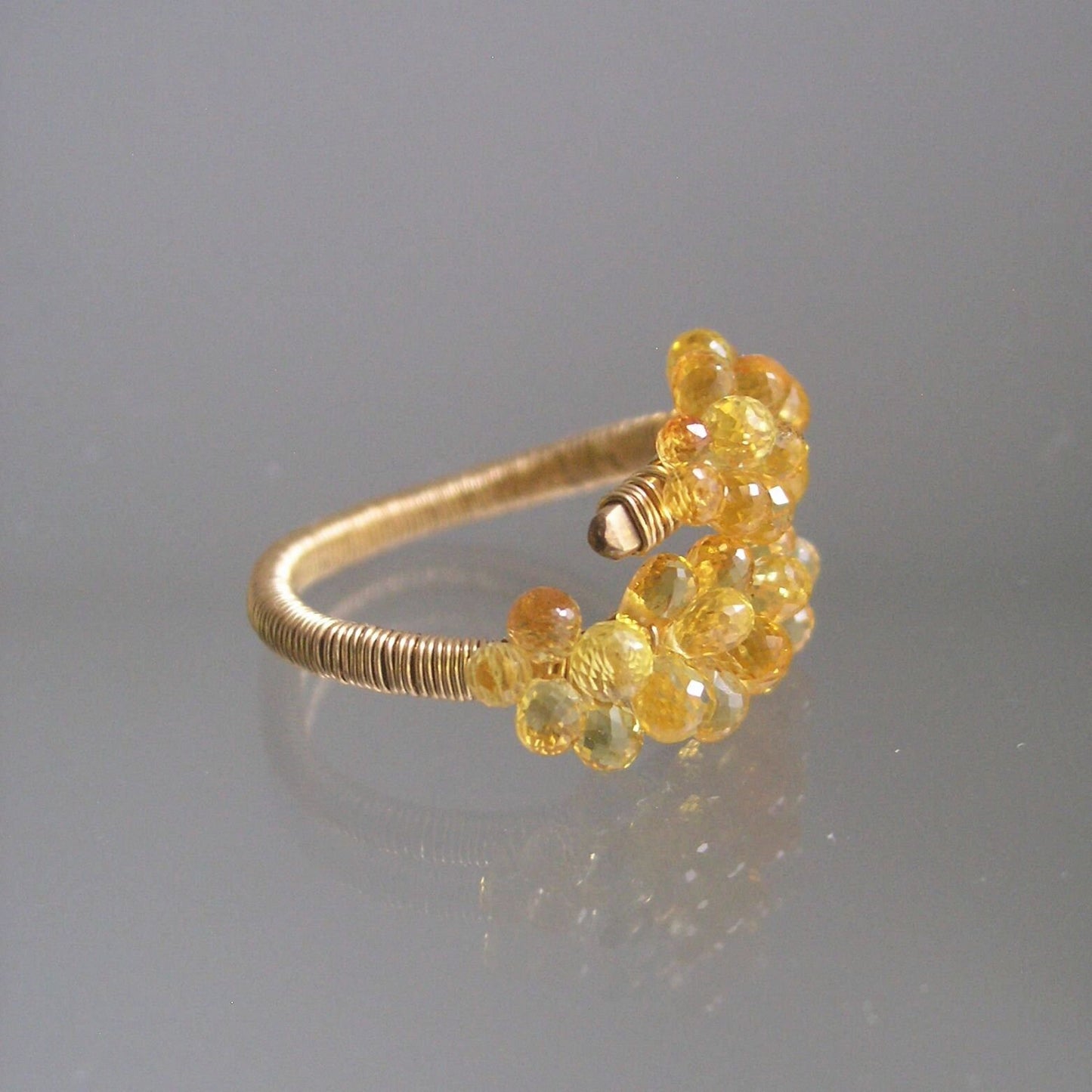 Golden Sapphire Encrusted Wraparound Ring Size 6.5