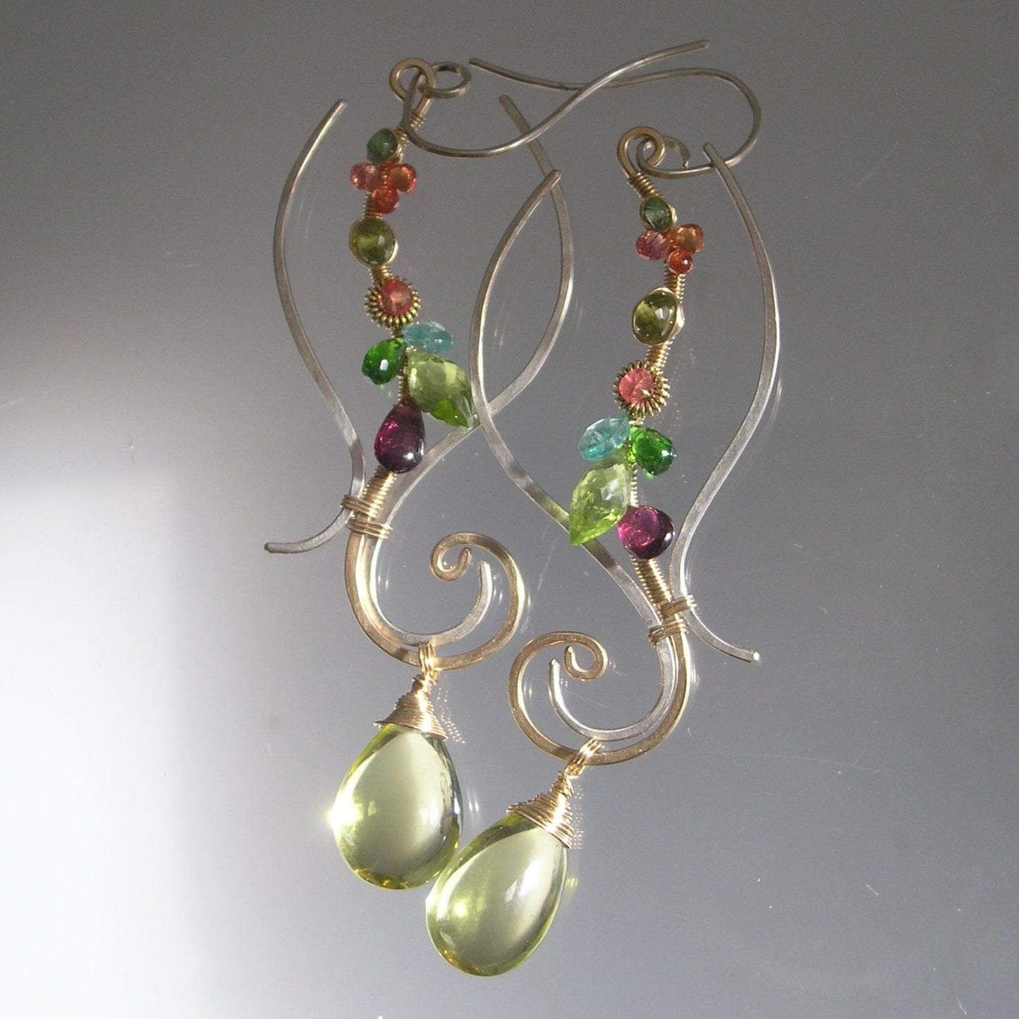 Sculptural Gemstone Earrings in Mixed Metal w/ Lemon Quartz 3 7/8”
