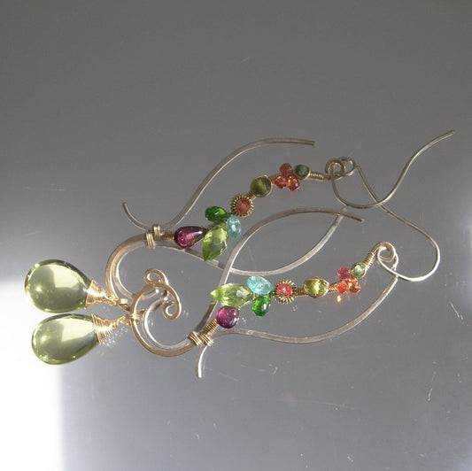 Sculptural Gemstone Earrings in Mixed Metal w/ Lemon Quartz 3 7/8”