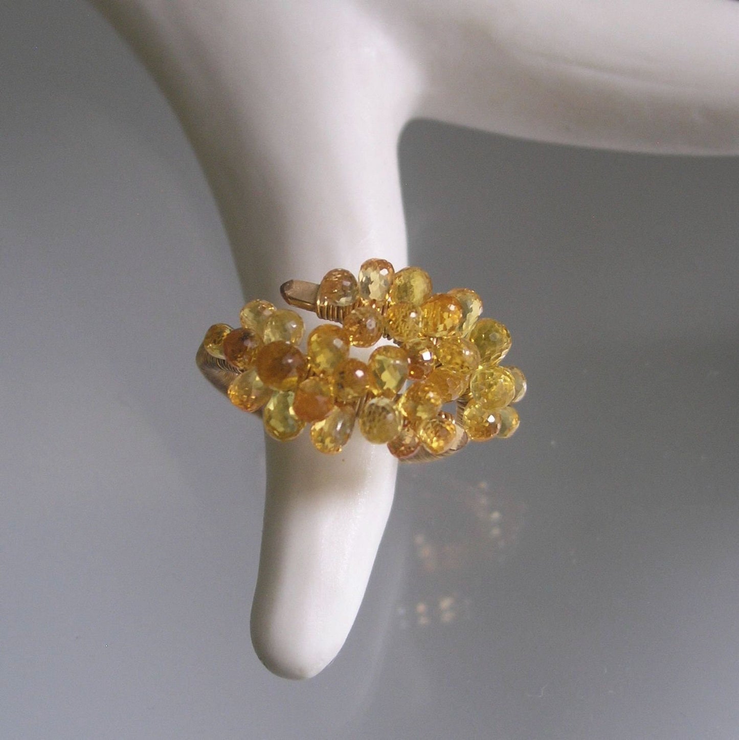 Golden Sapphire Encrusted Wraparound Ring Size 6.5