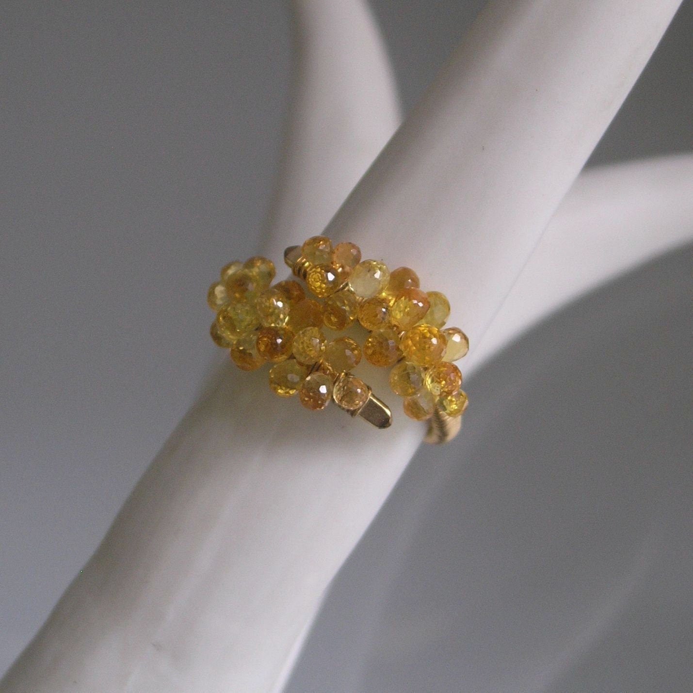 Golden Sapphire Encrusted Wraparound Ring Size 6.5