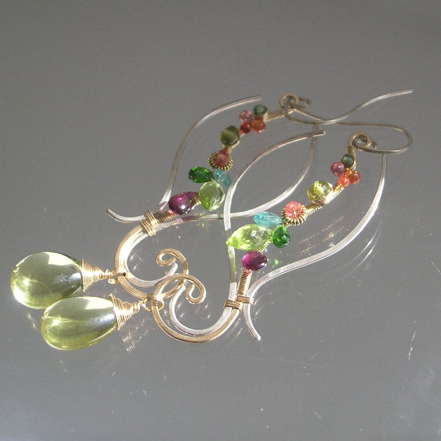 Sculptural Gemstone Earrings in Mixed Metal w/ Lemon Quartz 3 7/8”