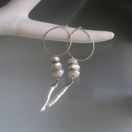 Teardrop Hoop Pearl Post Earrings