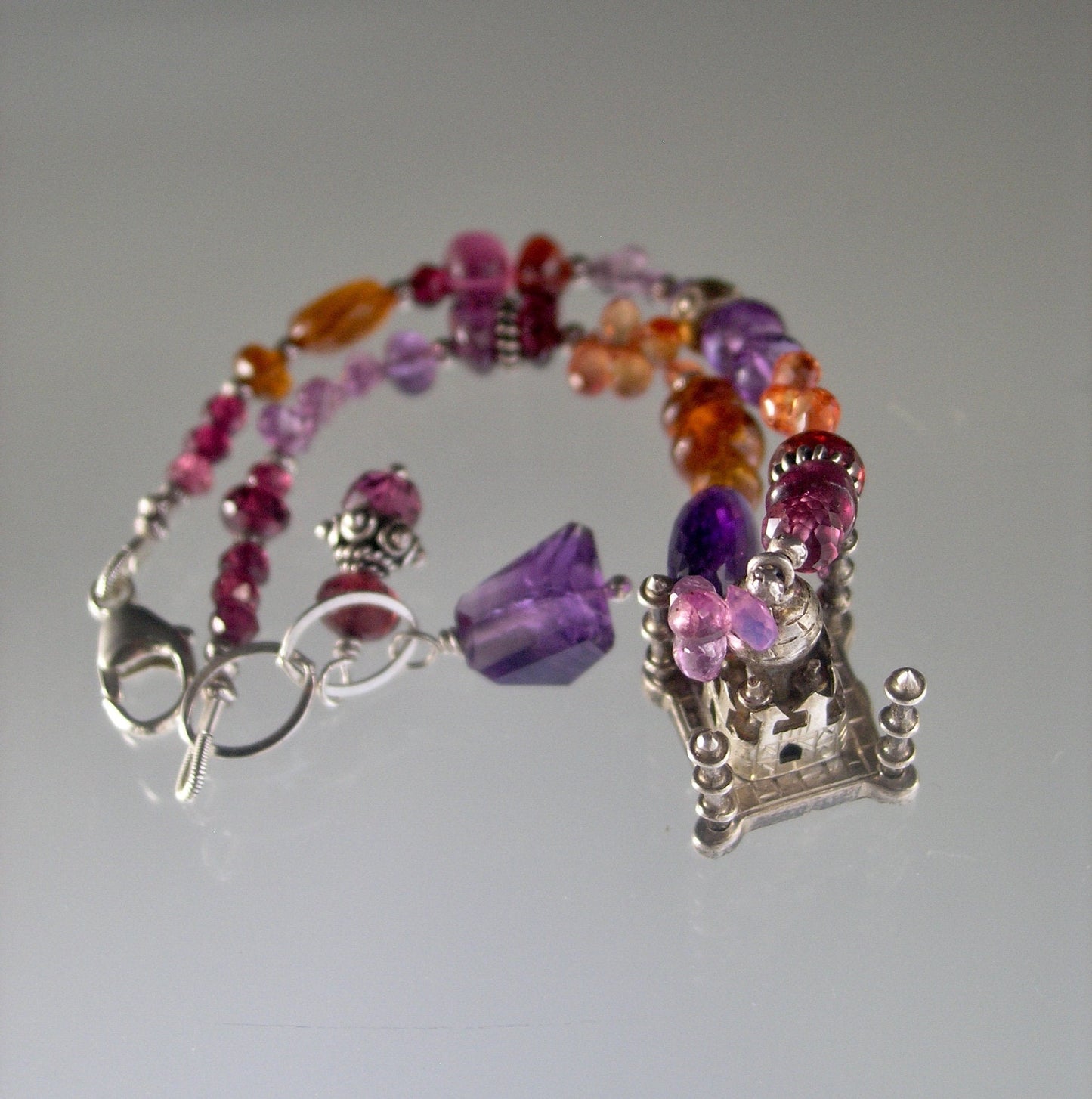 Vintage Islamic Taj Mahal 3D Sterling Charm Gemstone Bracelet
