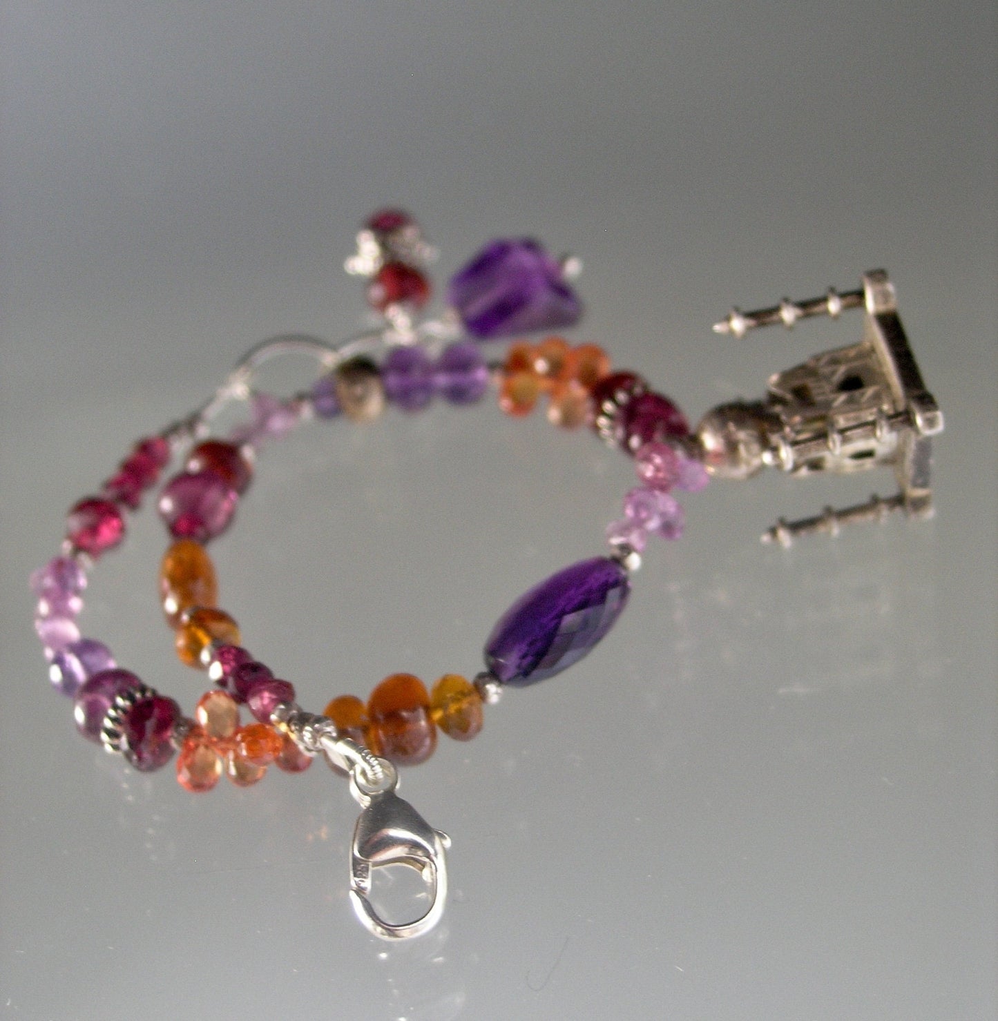 Vintage Islamic Taj Mahal 3D Sterling Charm Gemstone Bracelet