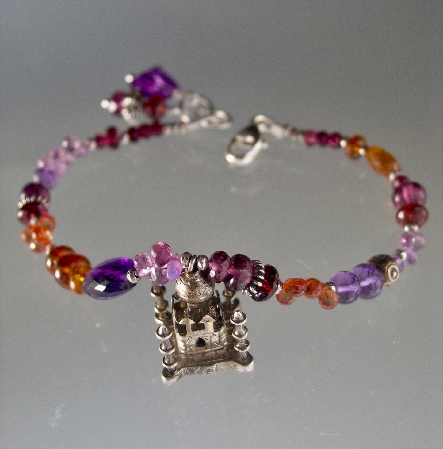 Vintage Islamic Taj Mahal 3D Sterling Charm Gemstone Bracelet