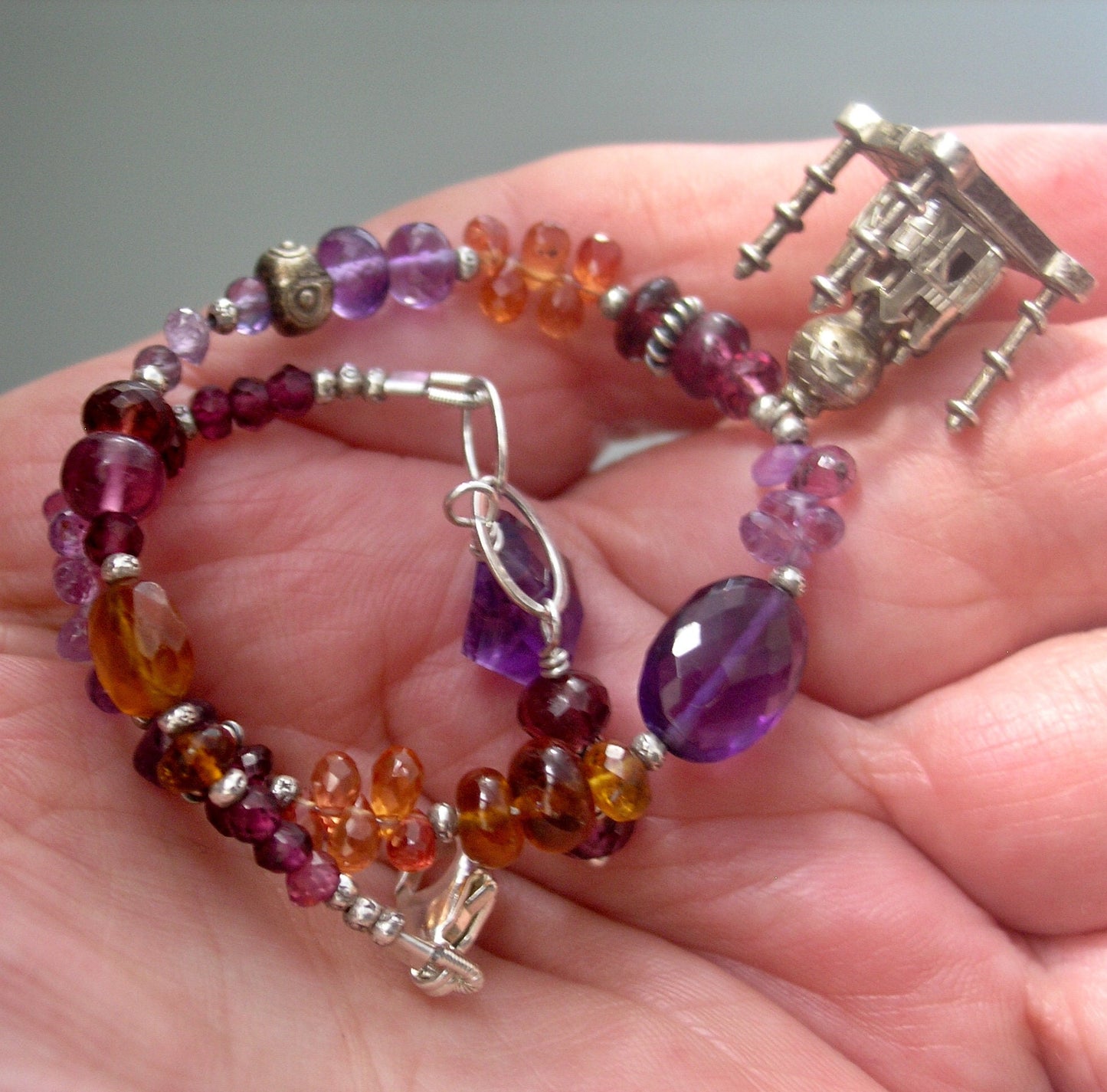 Vintage Islamic Taj Mahal 3D Sterling Charm Gemstone Bracelet