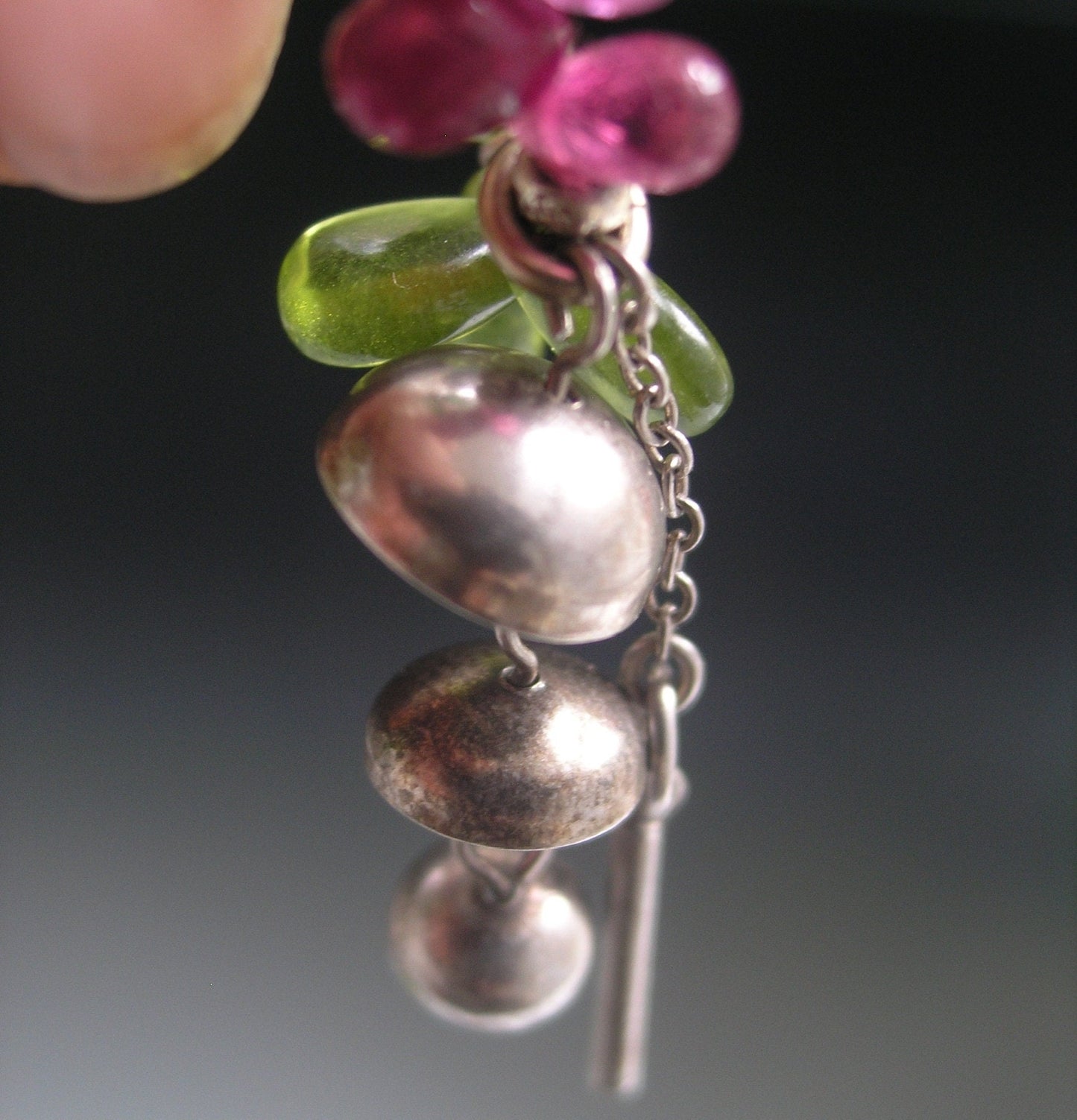 Multi Gemstone Beaded Bracelet w/ Vintage Chime Charm