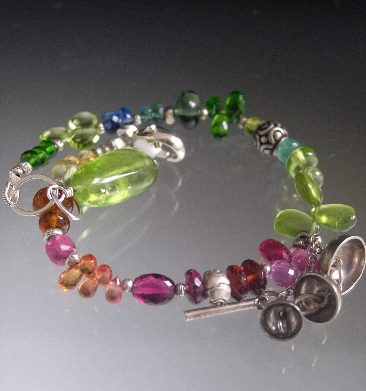 Multi Gemstone Beaded Bracelet w/ Vintage Chime Charm