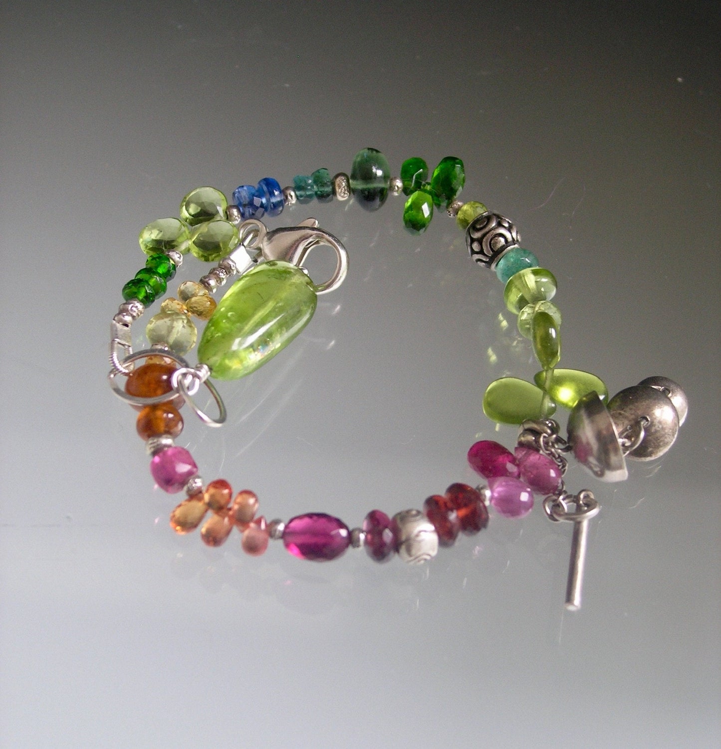 Multi Gemstone Beaded Bracelet w/ Vintage Chime Charm