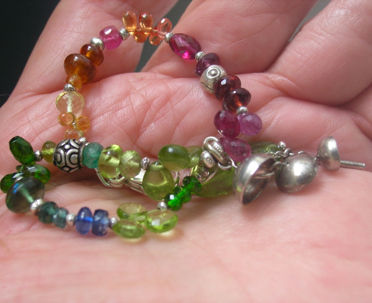 Multi Gemstone Beaded Bracelet w/ Vintage Chime Charm