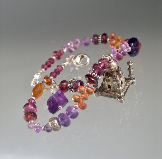 Vintage Islamic Taj Mahal 3D Sterling Charm Gemstone Bracelet