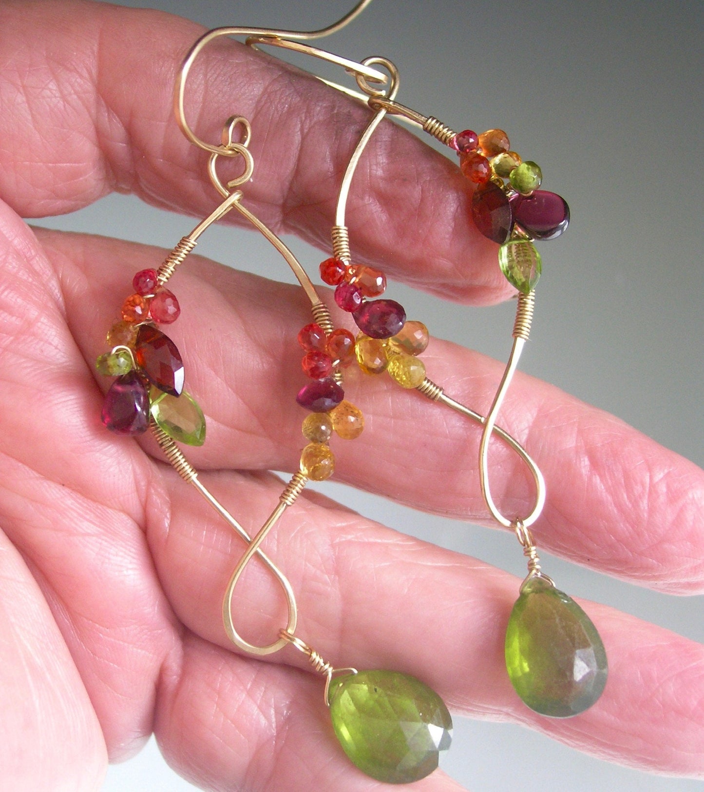 Sculptural Multi Gemstone Earrings w/ Vesuvianite