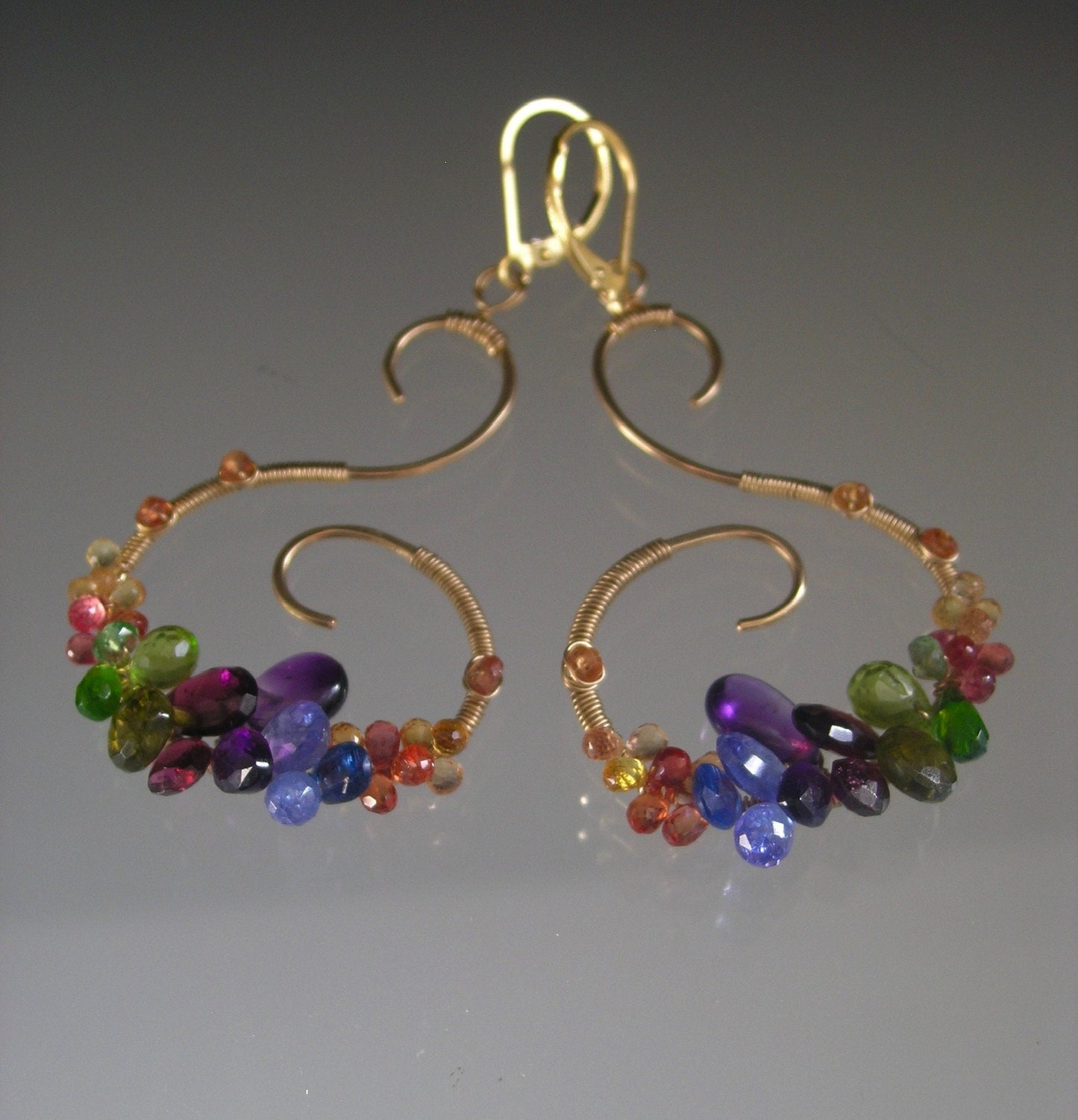 Multi Gemstone Curvy 14k Gold Filled Earrings w/ Lever Backs