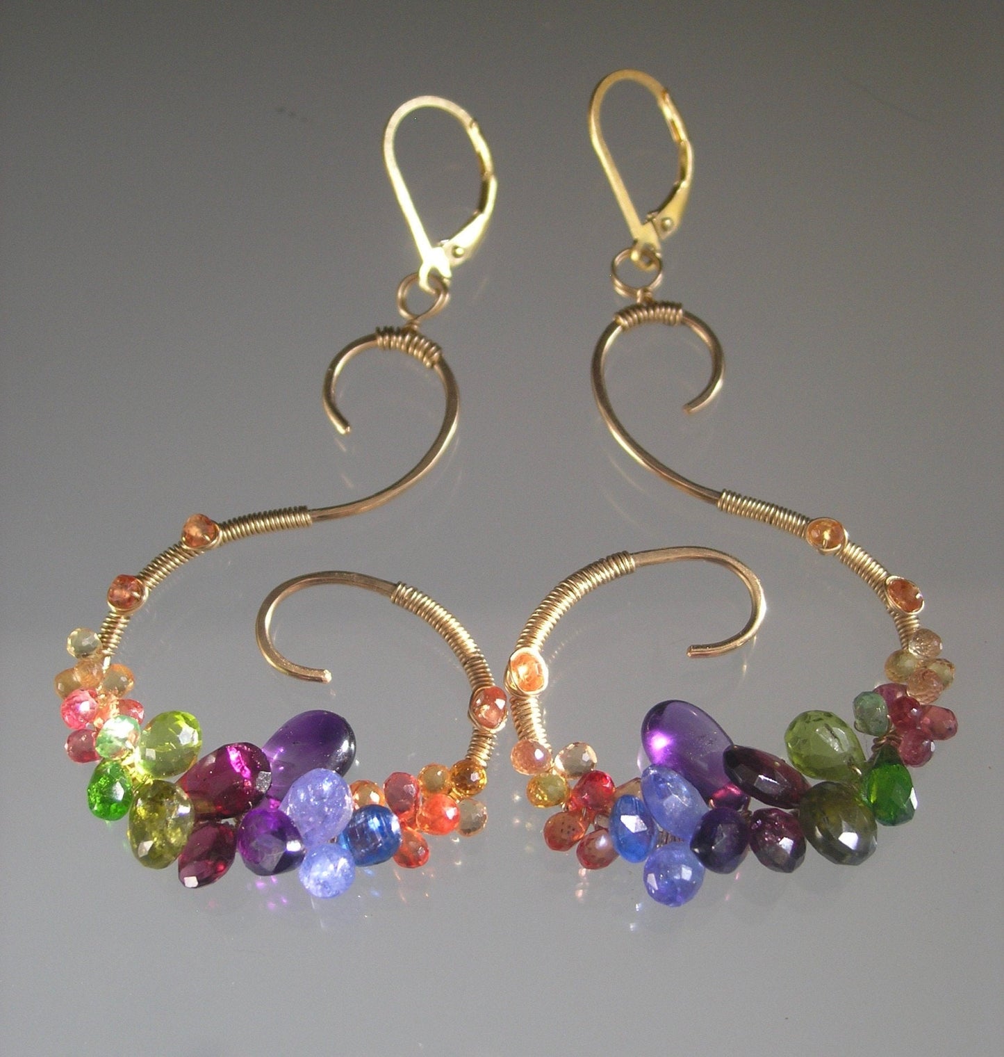 Multi Gemstone Curvy 14k Gold Filled Earrings w/ Lever Backs