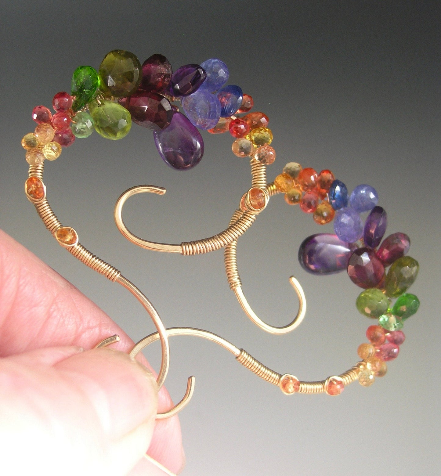 Multi Gemstone Curvy 14k Gold Filled Earrings w/ Lever Backs