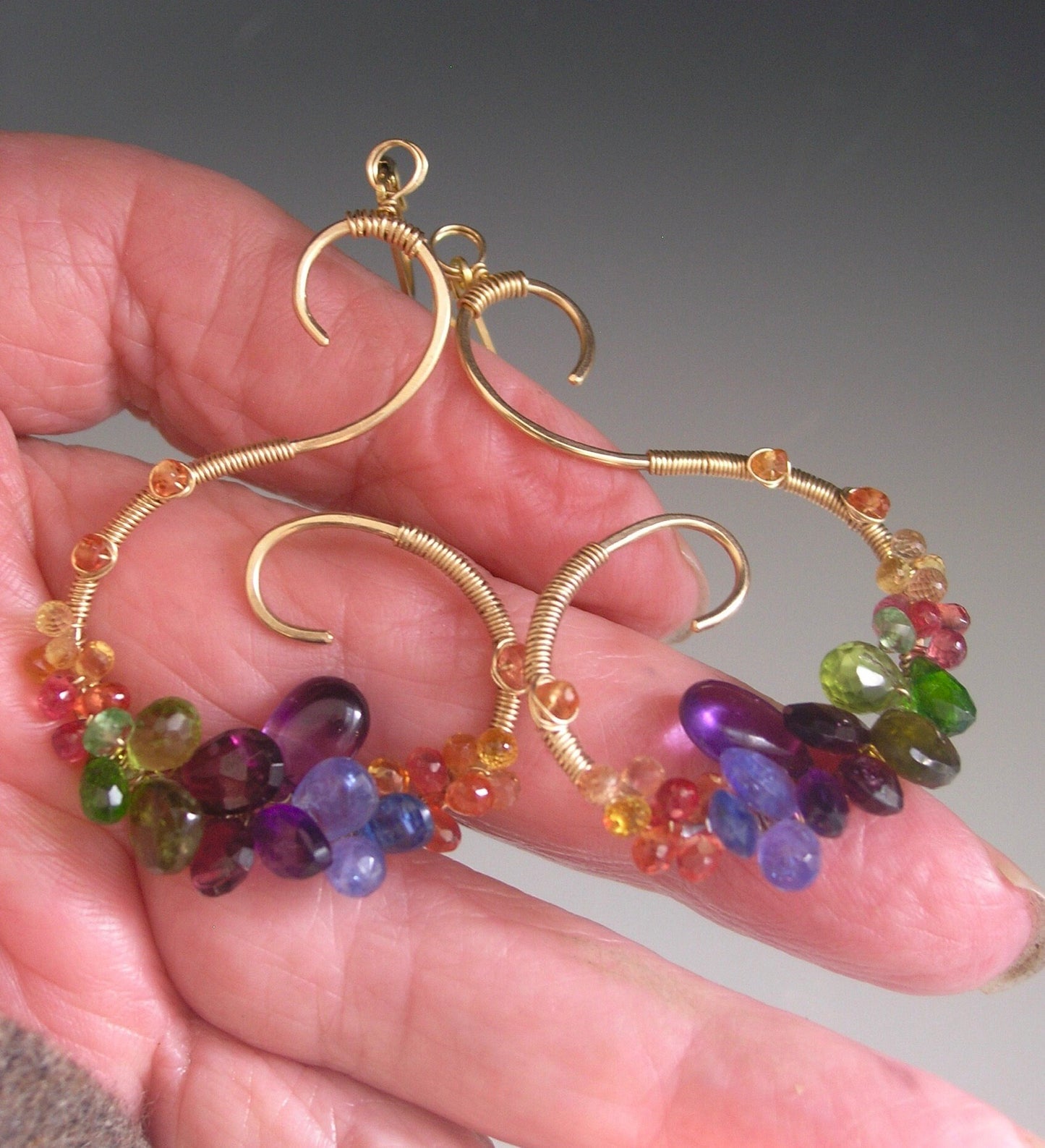 Multi Gemstone Curvy 14k Gold Filled Earrings w/ Lever Backs